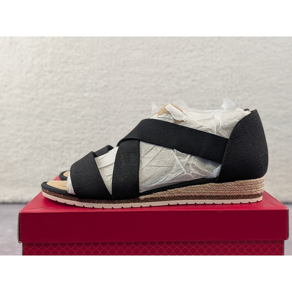 Kelly & Katie Veeno Black Espadrille Wedge Sandals Stretch Strap 10W KK-VEENO-W